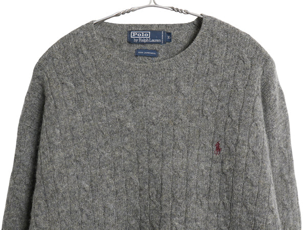 90s ポロ ラルフローレン ケーブル ニット セーター メンズ XL オールド ラム ウール クルーネック ワンポイント ポニー 大きいサイズ 薄手