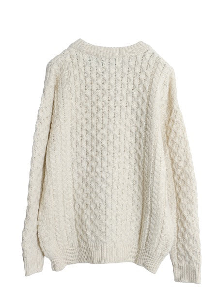 アイルランド製 aran crafts フィッシャーマン ウール ニット セーター メンズ レディース M 古着 アラン ケーブル ローゲージ ナチュラル