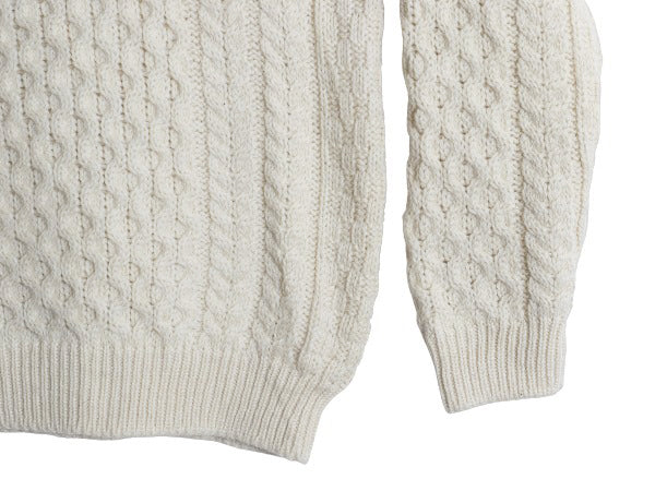 アイルランド製 aran crafts フィッシャーマン ウール ニット セーター メンズ レディース M 古着 アラン ケーブル ローゲージ ナチュラル