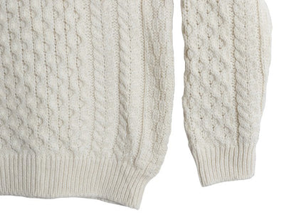 アイルランド製 aran crafts フィッシャーマン ウール ニット セーター メンズ レディース M 古着 アラン ケーブル ローゲージ ナチュラル