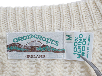 アイルランド製 aran crafts フィッシャーマン ウール ニット セーター メンズ レディース M 古着 アラン ケーブル ローゲージ ナチュラル