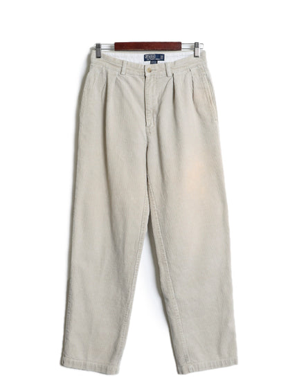 90s ポロ ラルフローレン 太畝 コーデュロイ パンツ 実寸 29 30 古着 オールド スラックス ストレート ツータック ヘビーウェイト ボトムス