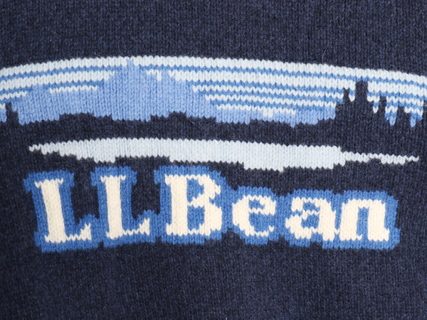 エルエルビーン クラシック ニット セーター メンズ L / 古着 アウトドア ラム ウール カタディン ロゴ 絵柄 ラグ クルーネック ネイビー