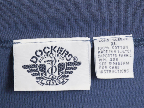 90s USA製 ドッカーズ リーバイス モックネック ボーダー 長袖 Tシャツ メンズ XL オールド ロンT ワンポイント マルチカラー 大きいサイズ