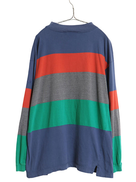 90s USA製 ドッカーズ リーバイス モックネック ボーダー 長袖 Tシャツ メンズ XL オールド ロンT ワンポイント マルチカラー 大きいサイズ