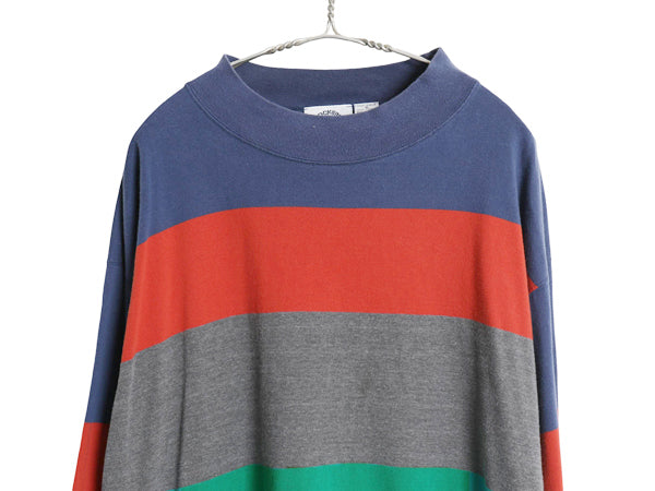 90s USA製 ドッカーズ リーバイス モックネック ボーダー 長袖 Tシャツ メンズ XL オールド ロンT ワンポイント マルチカラー 大きいサイズ