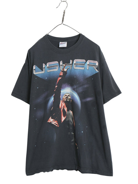 アッシャー ツアー 両面 プリント Tシャツ メンズ XL / オールド イラスト グラフィック R&B ヒップホップ ラップ 当時物 大きいサイズ 黒