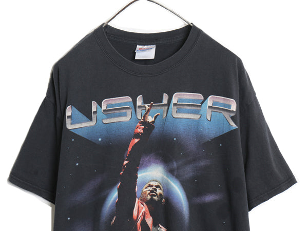 アッシャー ツアー 両面 プリント Tシャツ メンズ XL / オールド イラスト グラフィック R&B ヒップホップ ラップ 当時物 大きいサイズ 黒