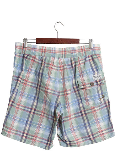 90s ポロ ラルフローレン チェック ショートパンツ メンズ M / オールド ナイロン コットン ショーツ 短パン 海パン 水陸両用 インナー付き