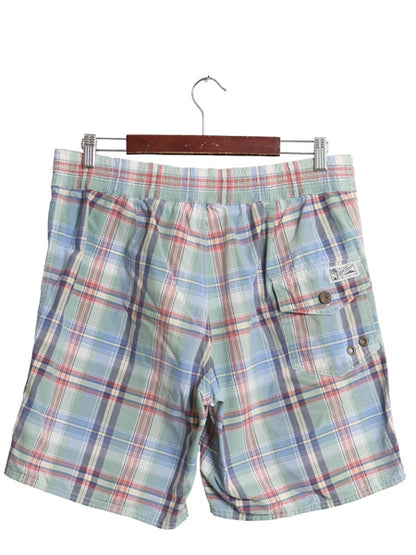 90s ポロ ラルフローレン チェック ショートパンツ メンズ M / オールド ナイロン コットン ショーツ 短パン 海パン 水陸両用 インナー付き