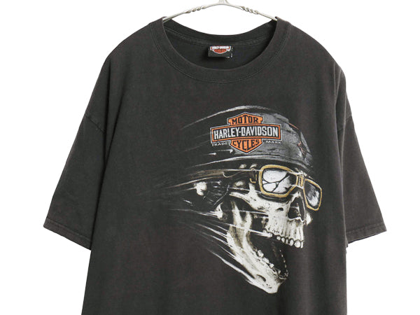 ハーレー ダビッドソン スカル プリント Tシャツ メンズ XL / 古着 オフィシャル バイク 両面 イラスト アート 黒 カットソー 大きいサイズ