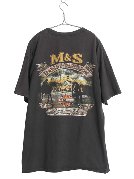 ハーレー ダビッドソン スカル プリント Tシャツ メンズ XL / 古着 オフィシャル バイク 両面 イラスト アート 黒 カットソー 大きいサイズ