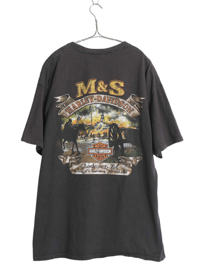 ハーレー ダビッドソン スカル プリント Tシャツ メンズ XL / 古着 オフィシャル バイク 両面 イラスト アート 黒 カットソー 大きいサイズ