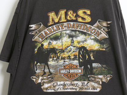 ハーレー ダビッドソン スカル プリント Tシャツ メンズ XL / 古着 オフィシャル バイク 両面 イラスト アート 黒 カットソー 大きいサイズ