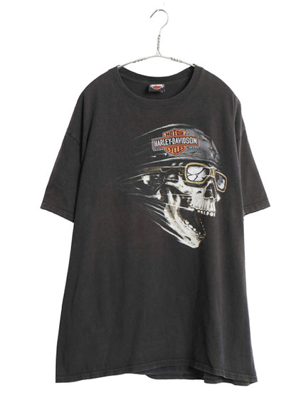 ハーレー ダビッドソン スカル プリント Tシャツ メンズ XL / 古着 オフィシャル バイク 両面 イラスト アート 黒 カットソー 大きいサイズ