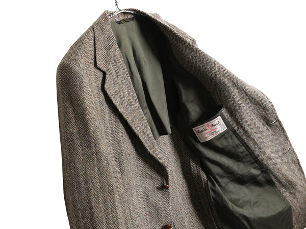 デッドストック 80s USA製 ハリスツイード テーラード ジャケット メンズ M 程/ 新品 ヴィンテージ ブレザー ウール ツイード ヘリンボーン
