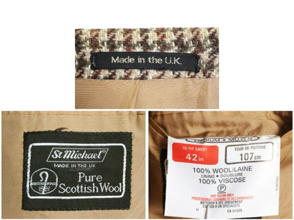 90s イギリス製 マークス&スペンサー ハリスツイード テーラード ジャケット メンズ L 程 オールド ヘビー ウール ツイード ブレザー 厚手