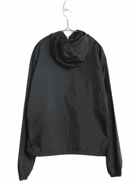 60s ★ ナイロン アノラック パーカー ジャケット メンズ M 黒 古着 ヴィンテージ フード プルオーバー ハーフジップ ハイネック ブラック