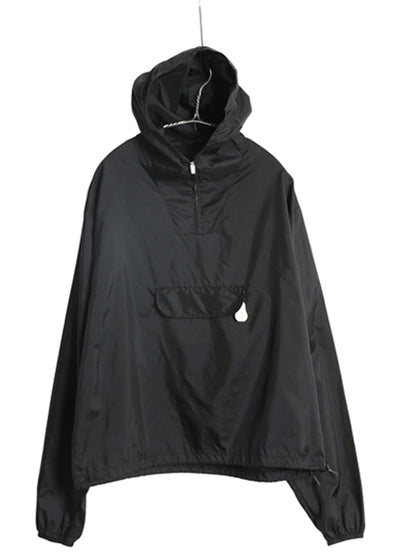 60s ★ ナイロン アノラック パーカー ジャケット メンズ M 黒 古着 ヴィンテージ フード プルオーバー ハーフジップ ハイネック ブラック