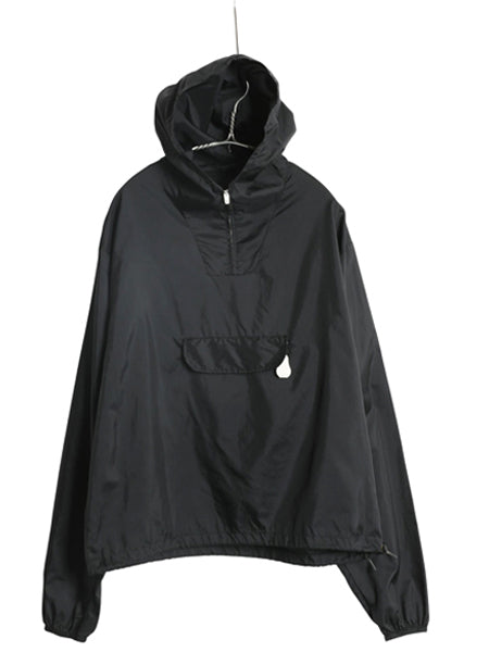 60s ★ ナイロン アノラック パーカー ジャケット メンズ M 黒 古着 ヴィンテージ フード プルオーバー ハーフジップ ハイネック ブラック