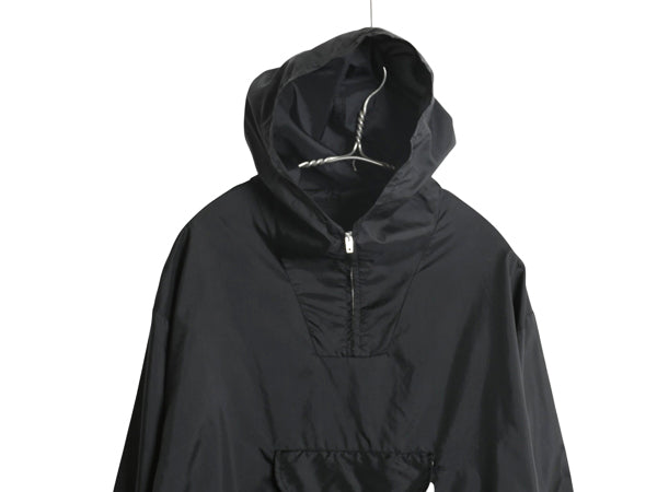 60s ★ ナイロン アノラック パーカー ジャケット メンズ M 黒 古着 ヴィンテージ フード プルオーバー ハーフジップ ハイネック ブラック