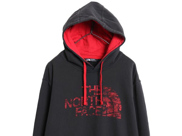 ノースフェイス プリント スウェット フード パーカー メンズ XXL / アウトドア 裏起毛 プルオーバー トレーナー ツートン 大きいサイズ 黒