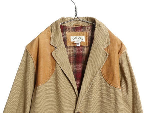 00s オービス ダック ハンティング ジャケット メンズ XL 程/ 古着 オールド アウトドア テーラード ブレザー 本革 レザー エルボーパッチ