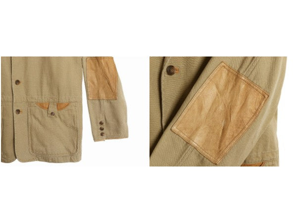 00s オービス ダック ハンティング ジャケット メンズ XL 程/ 古着 オールド アウトドア テーラード ブレザー 本革 レザー エルボーパッチ