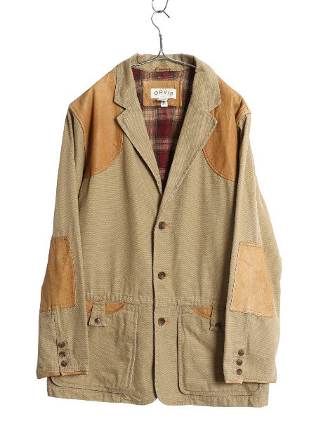 00s オービス ダック ハンティング ジャケット メンズ XL 程/ 古着 オールド アウトドア テーラード ブレザー 本革 レザー エルボーパッチ