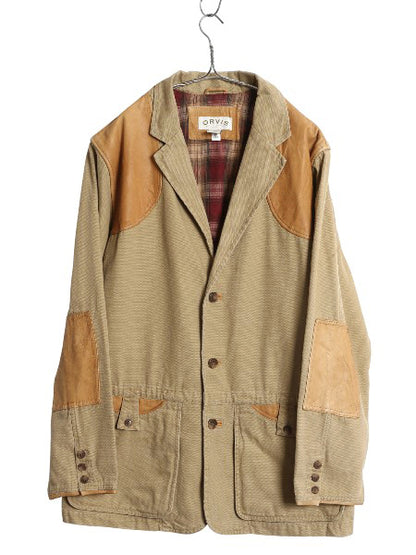 00s オービス ダック ハンティング ジャケット メンズ XL 程/ 古着 オールド アウトドア テーラード ブレザー 本革 レザー エルボーパッチ