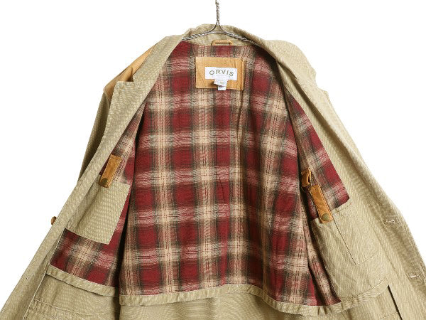 00s オービス ダック ハンティング ジャケット メンズ XL 程/ 古着 オールド アウトドア テーラード ブレザー 本革 レザー エルボーパッチ