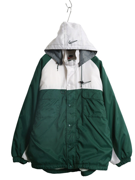 90s ナイキ フード付き 中綿 ナイロン ジャケット メンズ S オールド スウッシュ ウィンドブレーカー フルジップ ハイネック ポケット付き