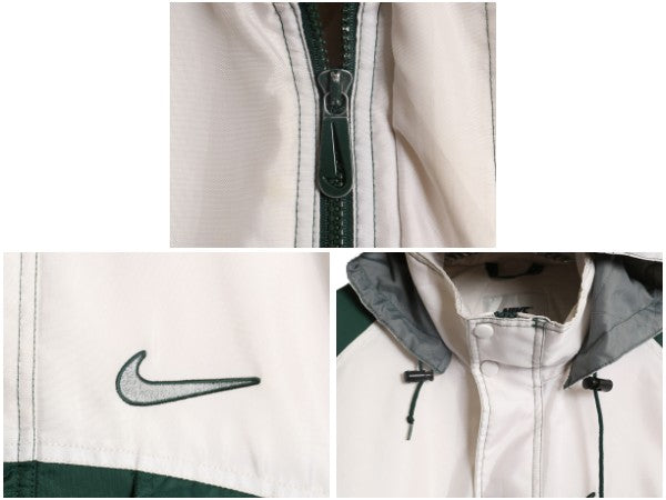 90s ナイキ フード付き 中綿 ナイロン ジャケット メンズ S オールド スウッシュ ウィンドブレーカー フルジップ ハイネック ポケット付き