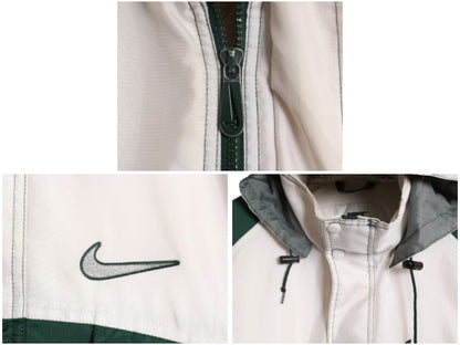 90s ナイキ フード付き 中綿 ナイロン ジャケット メンズ S オールド スウッシュ ウィンドブレーカー フルジップ ハイネック ポケット付き