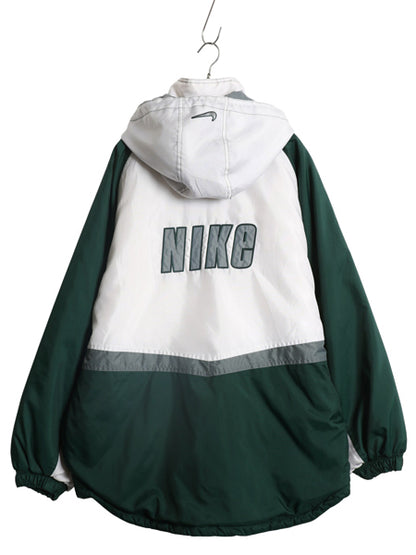 90s ナイキ フード付き 中綿 ナイロン ジャケット メンズ S オールド スウッシュ ウィンドブレーカー フルジップ ハイネック ポケット付き