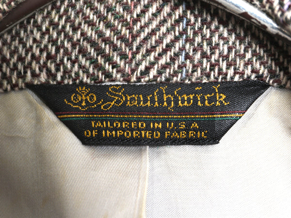 80s USA製 サウスウィック ツイード テーラード ジャケット メンズ XL 程 ヴィンテージ ウール ブレザー ストライプ 大きいサイズ トラッド