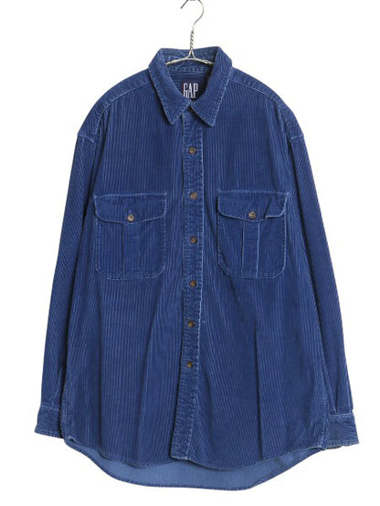90s オールド ギャップ 太畝 コーデュロイ 長袖 シャツ メンズ L / 古着 紺タグ 無地 コーズ 長袖シャツ ヘビーウェイト ポケット付き 青