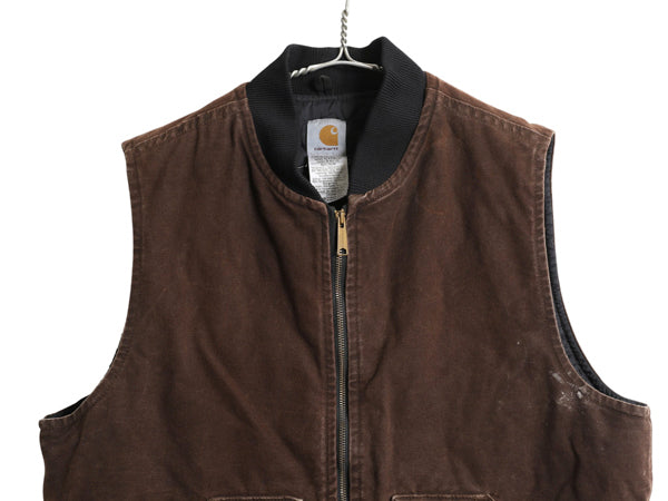 US企画 USA製 カーハート 中綿 ダック ベスト メンズ XL / 古着 フルジップ ナイロン キルティング ライナー 重ね着 前開き 廃盤 ワーク 茶