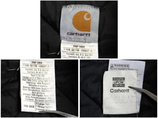 US企画 USA製 カーハート 中綿 ダック ベスト メンズ XL / 古着 フルジップ ナイロン キルティング ライナー 重ね着 前開き 廃盤 ワーク 茶