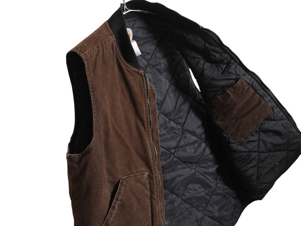 US企画 USA製 カーハート 中綿 ダック ベスト メンズ XL / 古着 フルジップ ナイロン キルティング ライナー 重ね着 前開き 廃盤 ワーク 茶