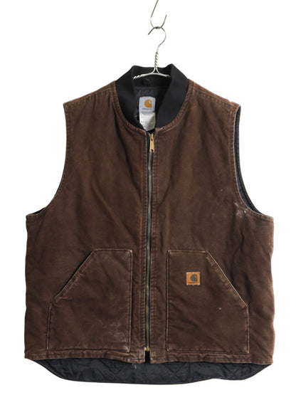 US企画 USA製 カーハート 中綿 ダック ベスト メンズ XL / 古着 フルジップ ナイロン キルティング ライナー 重ね着 前開き 廃盤 ワーク 茶