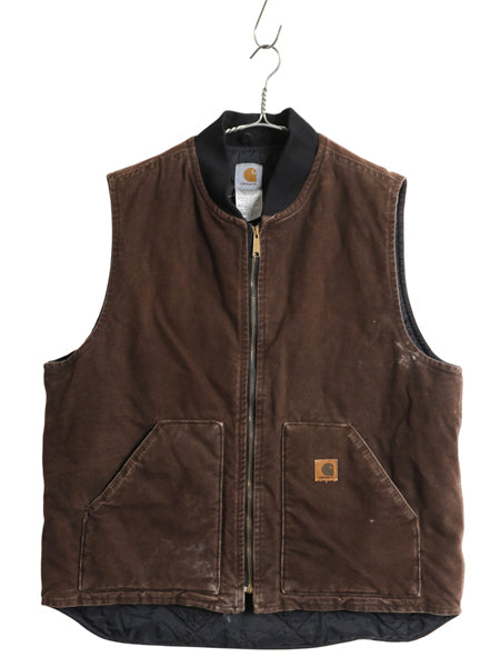 US企画 USA製 カーハート 中綿 ダック ベスト メンズ XL / 古着 フルジップ ナイロン キルティング ライナー 重ね着 前開き 廃盤 ワーク 茶
