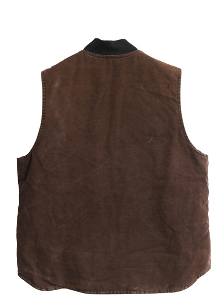 US企画 USA製 カーハート 中綿 ダック ベスト メンズ XL / 古着 フルジップ ナイロン キルティング ライナー 重ね着 前開き 廃盤 ワーク 茶