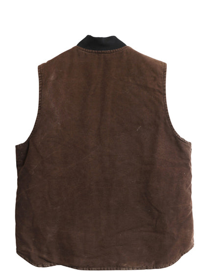 US企画 USA製 カーハート 中綿 ダック ベスト メンズ XL / 古着 フルジップ ナイロン キルティング ライナー 重ね着 前開き 廃盤 ワーク 茶