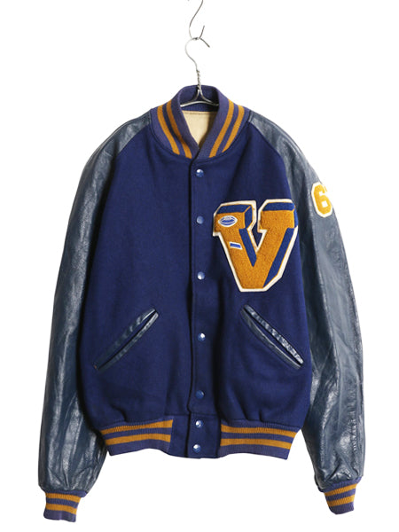 60s ★ HOWE 袖 本革 レザー ウール スタジャン メンズ XL 古着 ヴィンテージ サガラ ワッペン アワード ジャケット ブルゾン 大きいサイズ