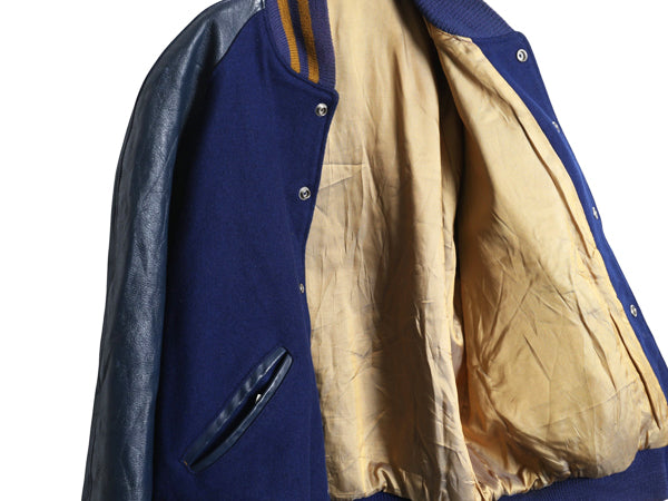 60s ★ HOWE 袖 本革 レザー ウール スタジャン メンズ XL 古着 ヴィンテージ サガラ ワッペン アワード ジャケット ブルゾン 大きいサイズ