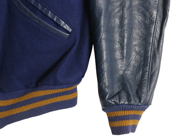 60s ★ HOWE 袖 本革 レザー ウール スタジャン メンズ XL 古着 ヴィンテージ サガラ ワッペン アワード ジャケット ブルゾン 大きいサイズ