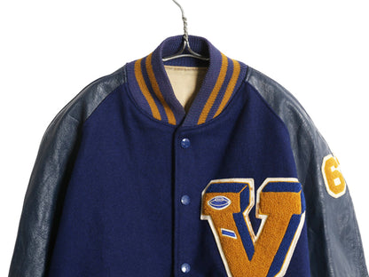 60s ★ HOWE 袖 本革 レザー ウール スタジャン メンズ XL 古着 ヴィンテージ サガラ ワッペン アワード ジャケット ブルゾン 大きいサイズ