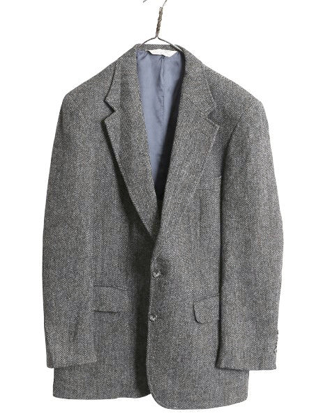 80s USA製 ランズエンド ハリスツイード テーラード ジャケット メンズ XL 程/ 古着 ヴィンテージ ブレザー ウール ツイード ヘリンボーン