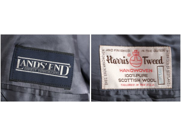 80s USA製 ランズエンド ハリスツイード テーラード ジャケット メンズ XL 程/ 古着 ヴィンテージ ブレザー ウール ツイード ヘリンボーン